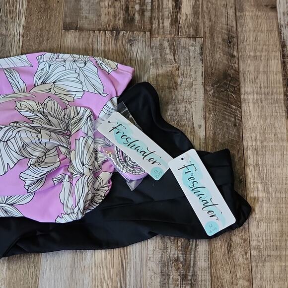 Freshwater Fine Lilac Twist Bandeaukini & Black Crossover High Waist Bottom Med - Picture 10 of 12